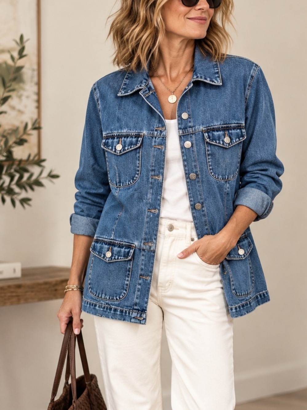Vintage GAP Denim Utility Jacket 100% Cotton 4 Pocket Jean Jacket Size M